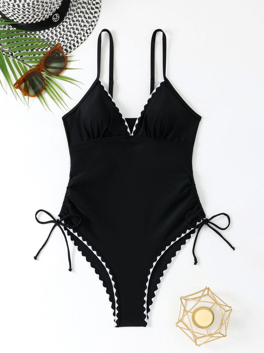 Damen Eleganter Einteiler Badeanzug mit raffinierter Rüschenverzierung Drune