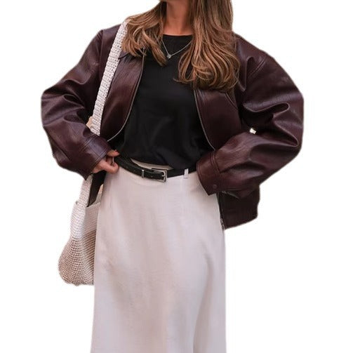 Damen Kunstlederjacke mit auffälliger Schnittführung Drune