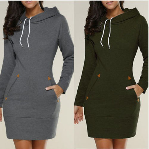 Damen Kapuzenkleid aus Sweat mit Kängurutaschen und taillierter Passform Drune