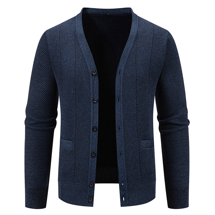 Herren Strukturierter Feinstrick-Cardigan mit Chevron‑Muster, V‑Ausschnitt und Eingrifftaschen Drune