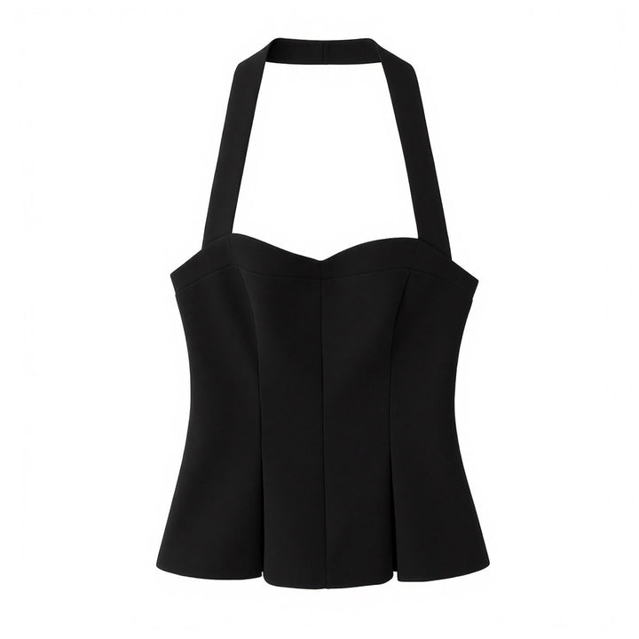 Damen schicke Bustier-Bluse mit taillierter Silhouette und dekorativem Halterneck Drune