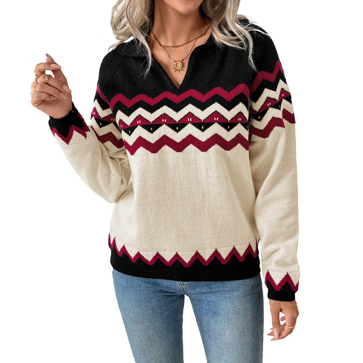 Damen Chic und bequemer Pullover mit Zickzack-Muster Drune