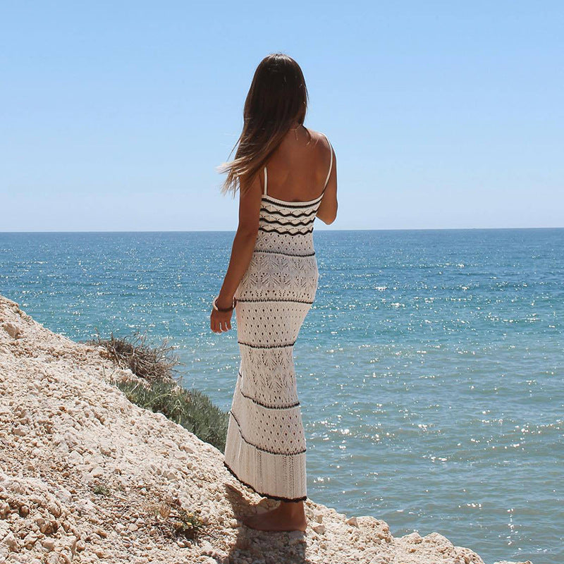 Damen gehäkeltes Strandkleid mit zarten Mustern und fransigen Details Drune