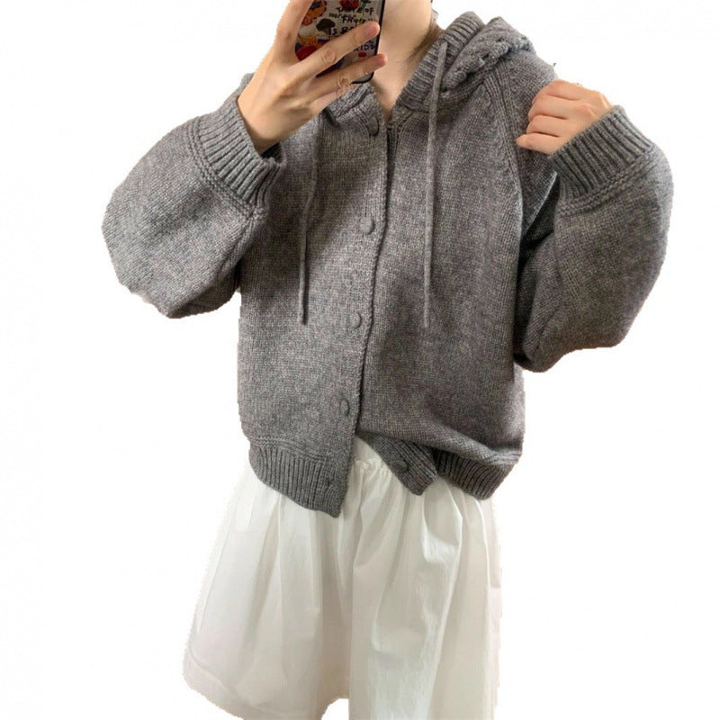 Damen Kuscheliger Oversized Cardigan mit Kapuze und Knopfdetails Drune