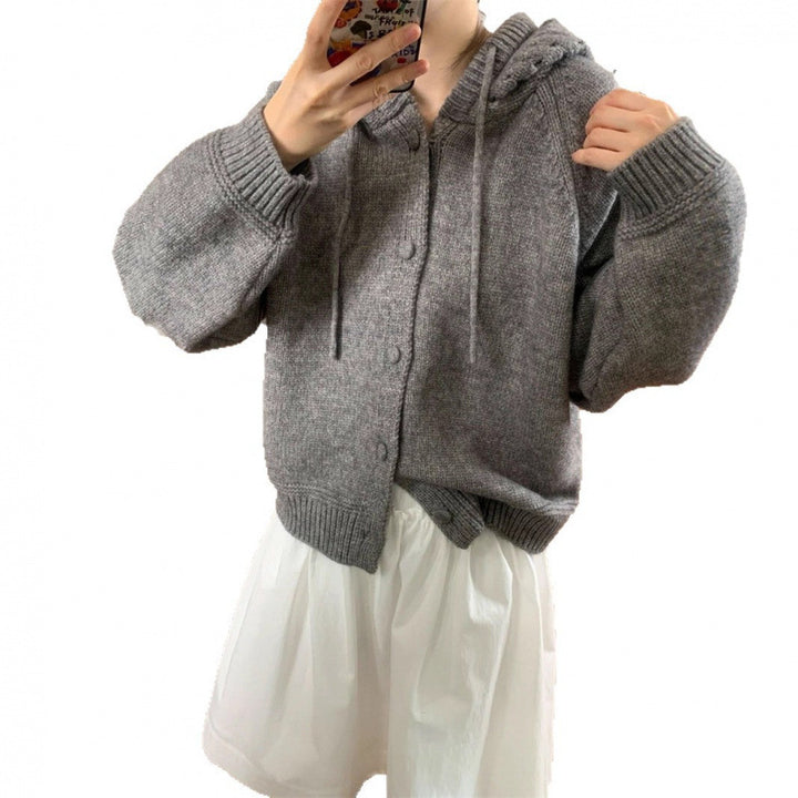 Damen Kuscheliger Oversized Cardigan mit Kapuze und Knopfdetails Drune