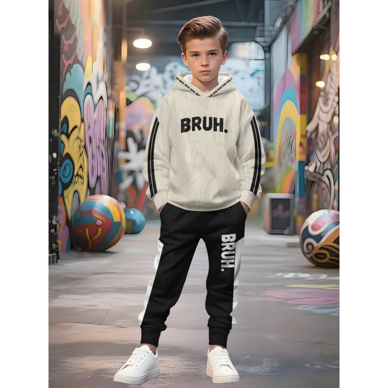 Unisex nan Kinder Jogginganzug mit Kapuzenpullover und detailreichem Auto-Print Drune
