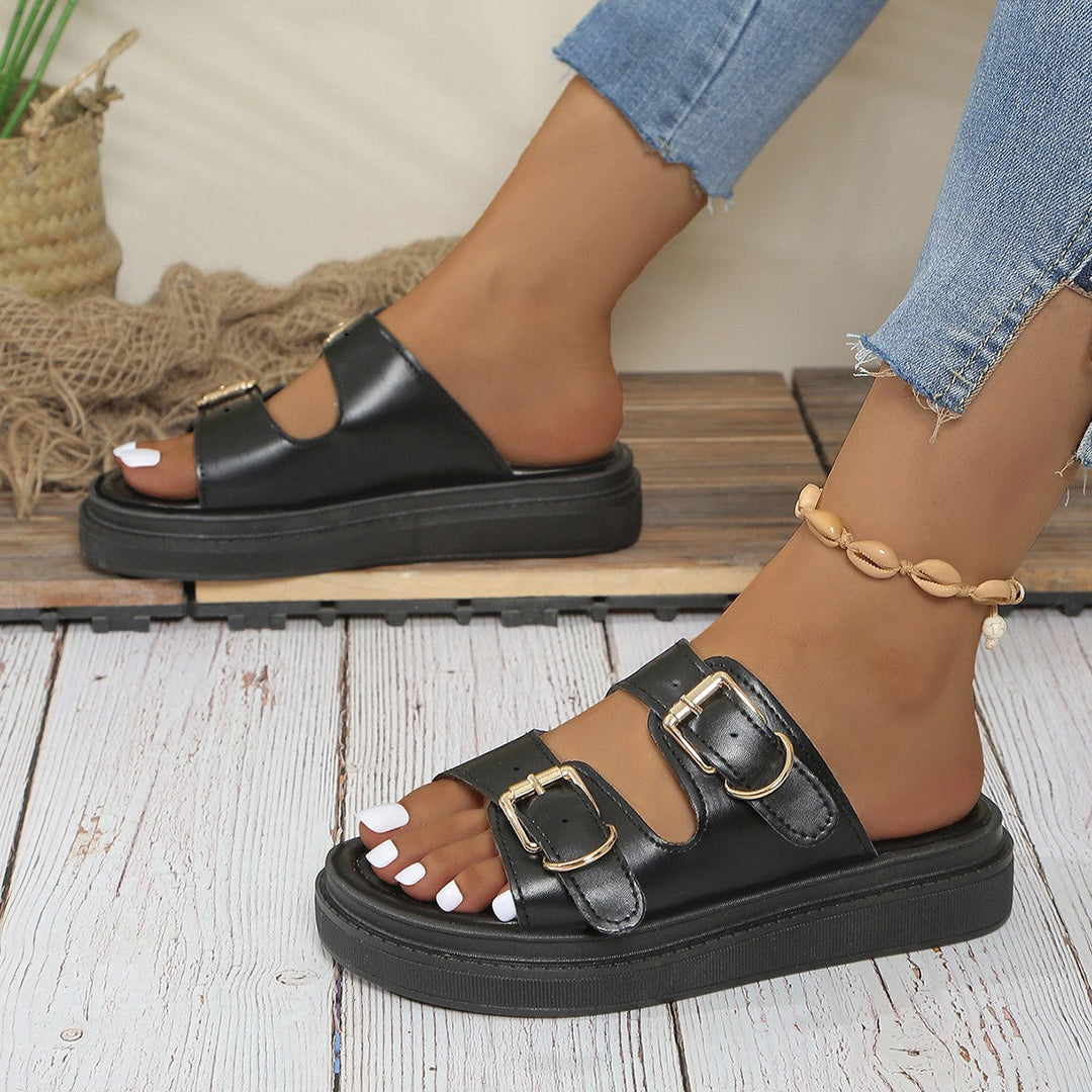 Damen Wedge-Pantoletten mit modischen Doppelriemen und trendigem Plateau-Heel Drune