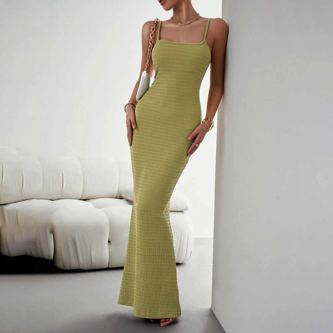 Damen figurbetontes Maxikleid mit schmalem Schnitt und Trägerdetails Drune