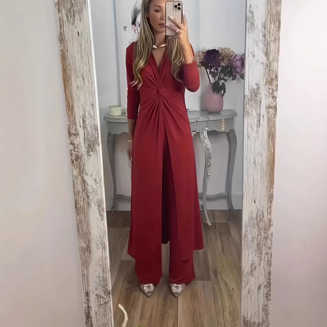 Damen Maxikleid mit V-Ausschnitt, Knotendetail und Animal-Print Drune
