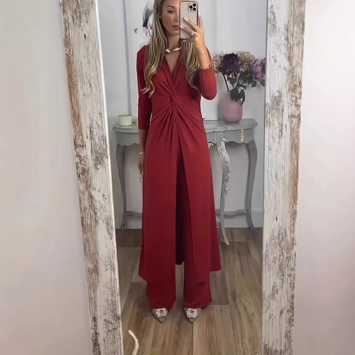 Damen Maxikleid mit V-Ausschnitt, Knotendetail und Animal-Print Drune
