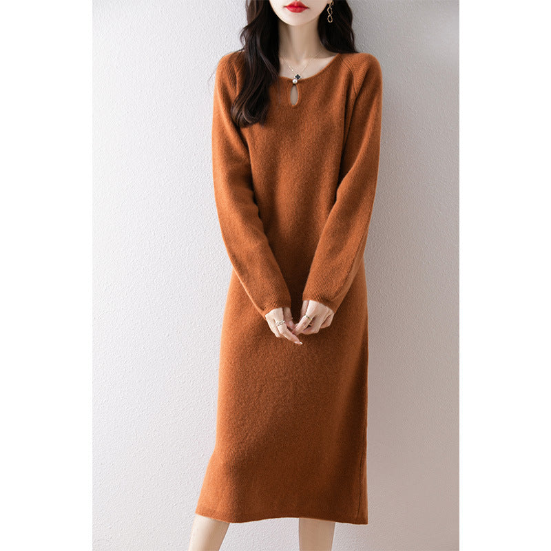 Damen gemütliches Strickkleid mit tiefem Ausschnitt und eleganter Schnittführung Drune