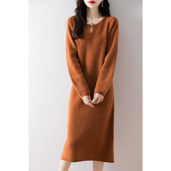 Damen gemütliches Strickkleid mit tiefem Ausschnitt und eleganter Schnittführung Drune