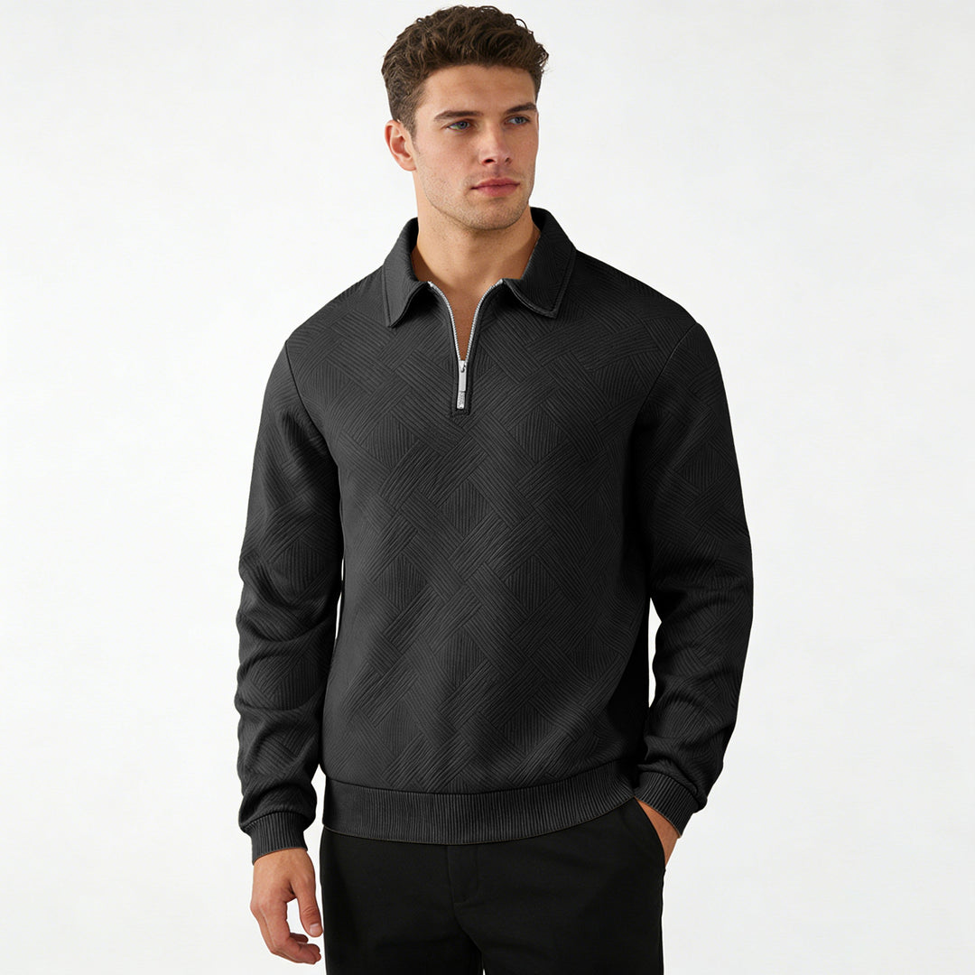 Herren Strukturierter Halbzip-Pullover mit Kragen und Rippbündchen Drune