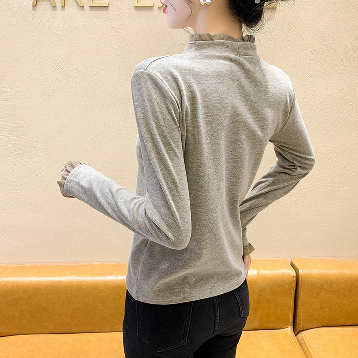 Damen Longsleeve-Shirt mit dekorativen Knopfdetails und Raffungen Drune