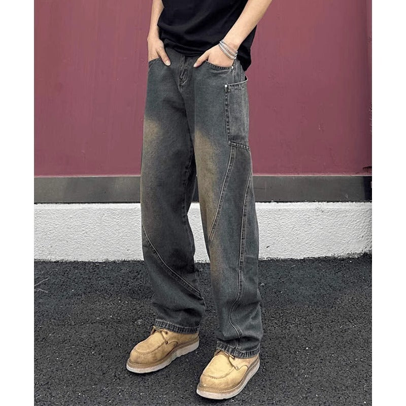 Herren weit geschnittene Jeans mit asymmetrischem Design Drune