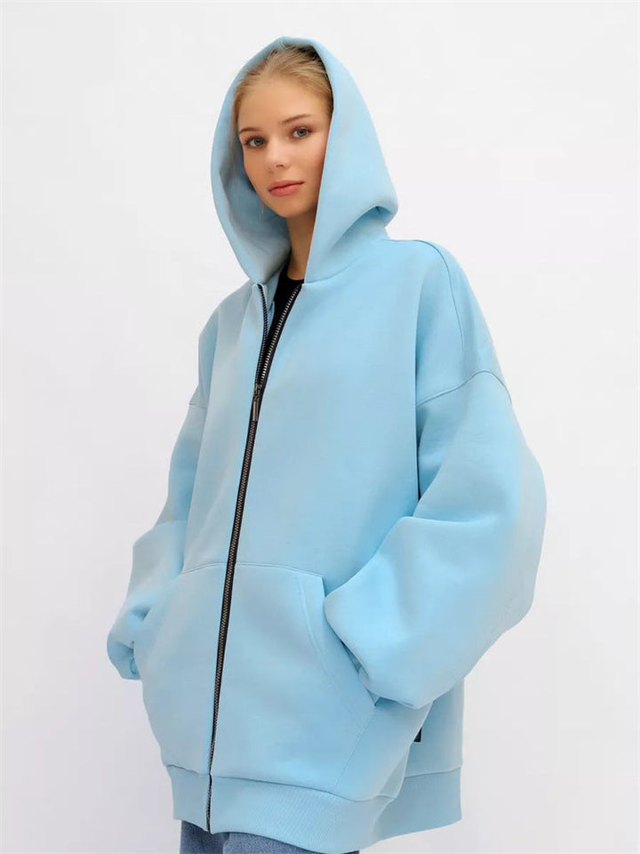 Damen lässiger Oversized Zip-Hoodie mit tiefen Taschen Drune