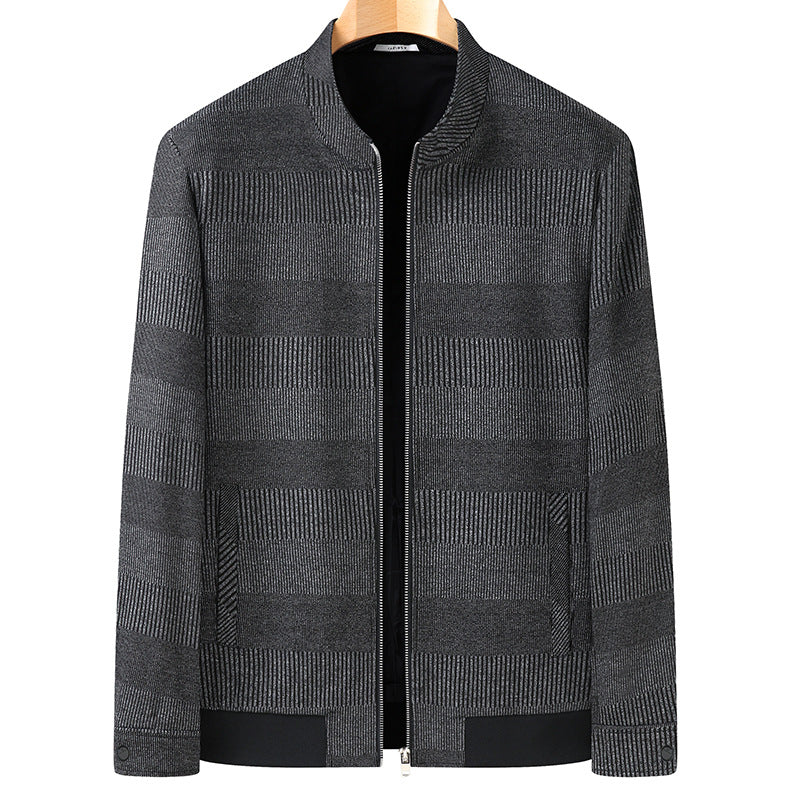 Herren Bomberjacke mit Jacquard-Streifenstruktur, Stehkragen und verdecktem Reißverschluss Drune