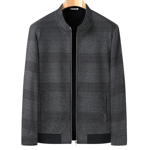 Herren Bomberjacke mit Jacquard-Streifenstruktur, Stehkragen und verdecktem Reißverschluss Drune