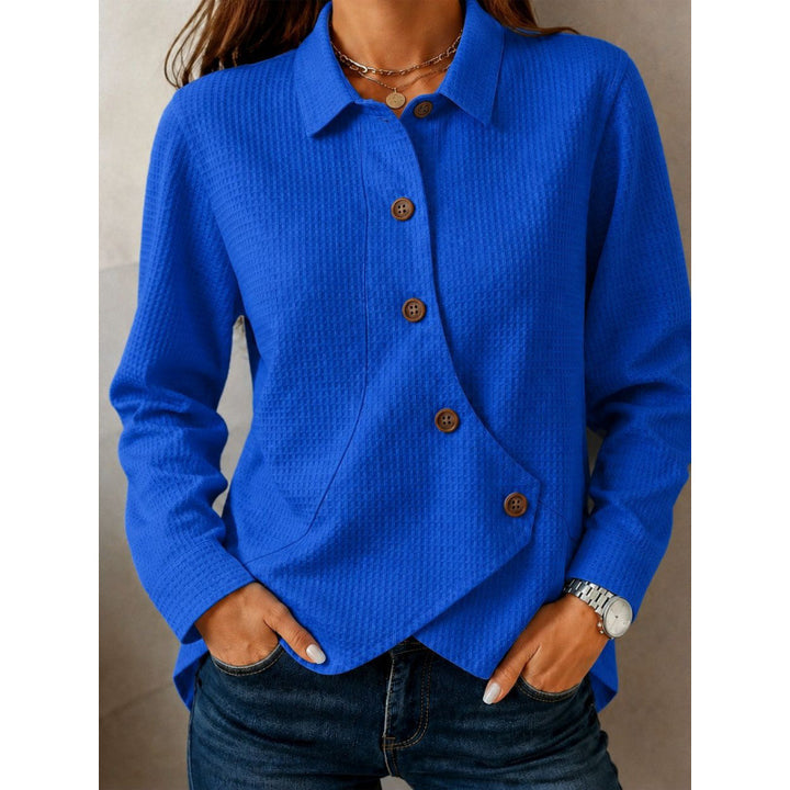 Damen strukturierte Waffel-Hemdjacke mit asymmetrischer Knopfleiste und Eingrifftasche Drune