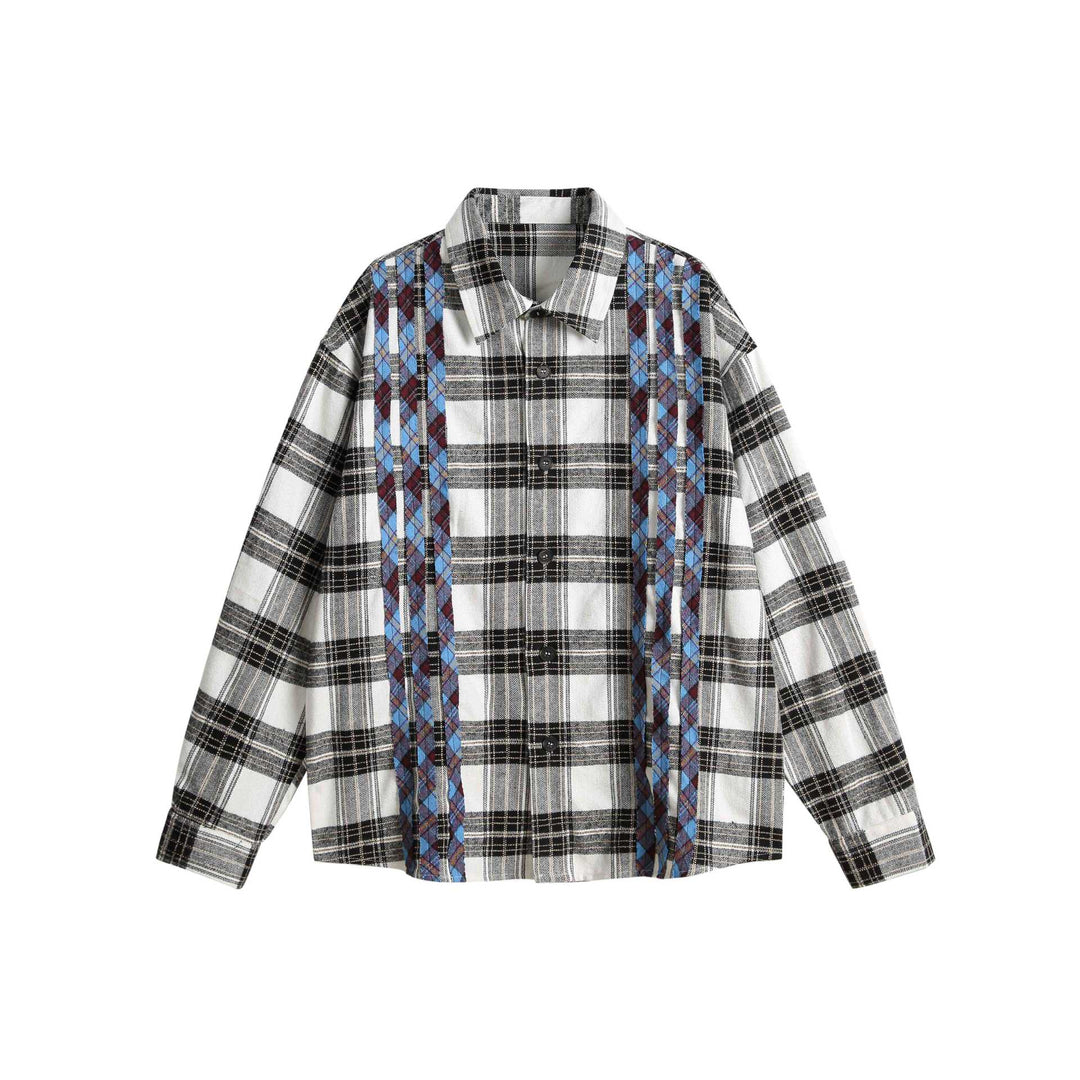 Unisex Oversize-Hemdjacke im Karo-Mix mit vertikaler Argyle-Stickerei Drune