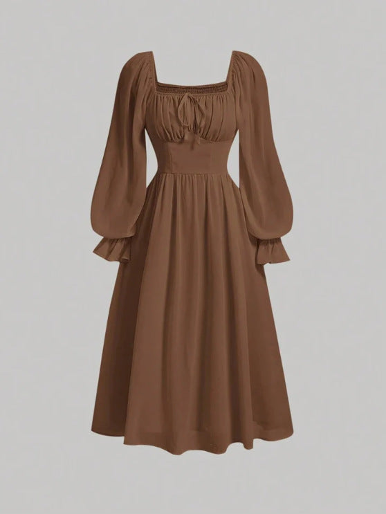 Damen Elegantes Midikleid mit Puffärmeln Drune