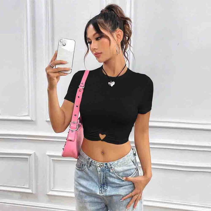 Damen cropped T-Shirt mit herzförmigem Knoten Drune