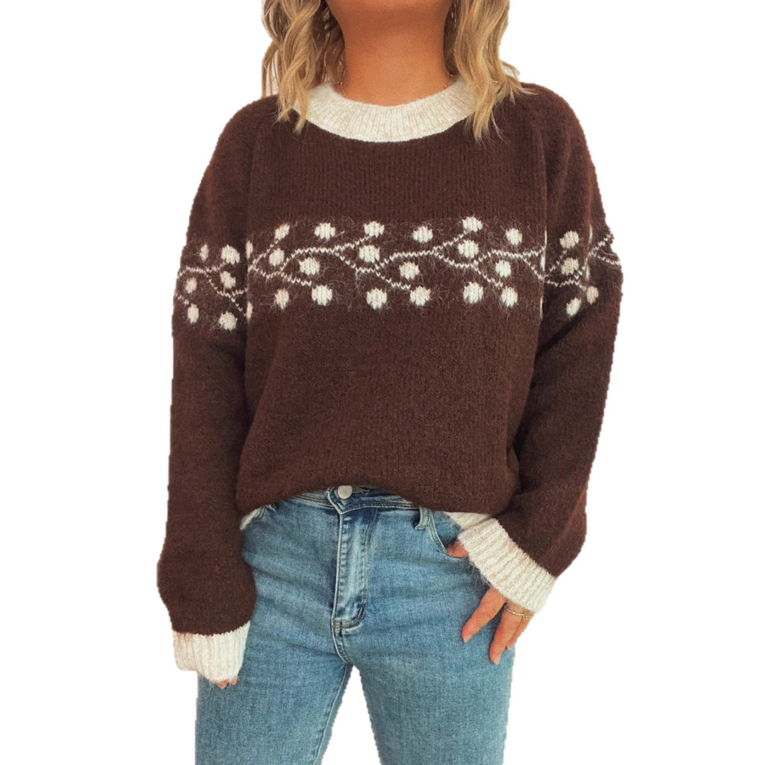 Damen modischer Strickpullover mit handgewebtem Blumenmuster Drune