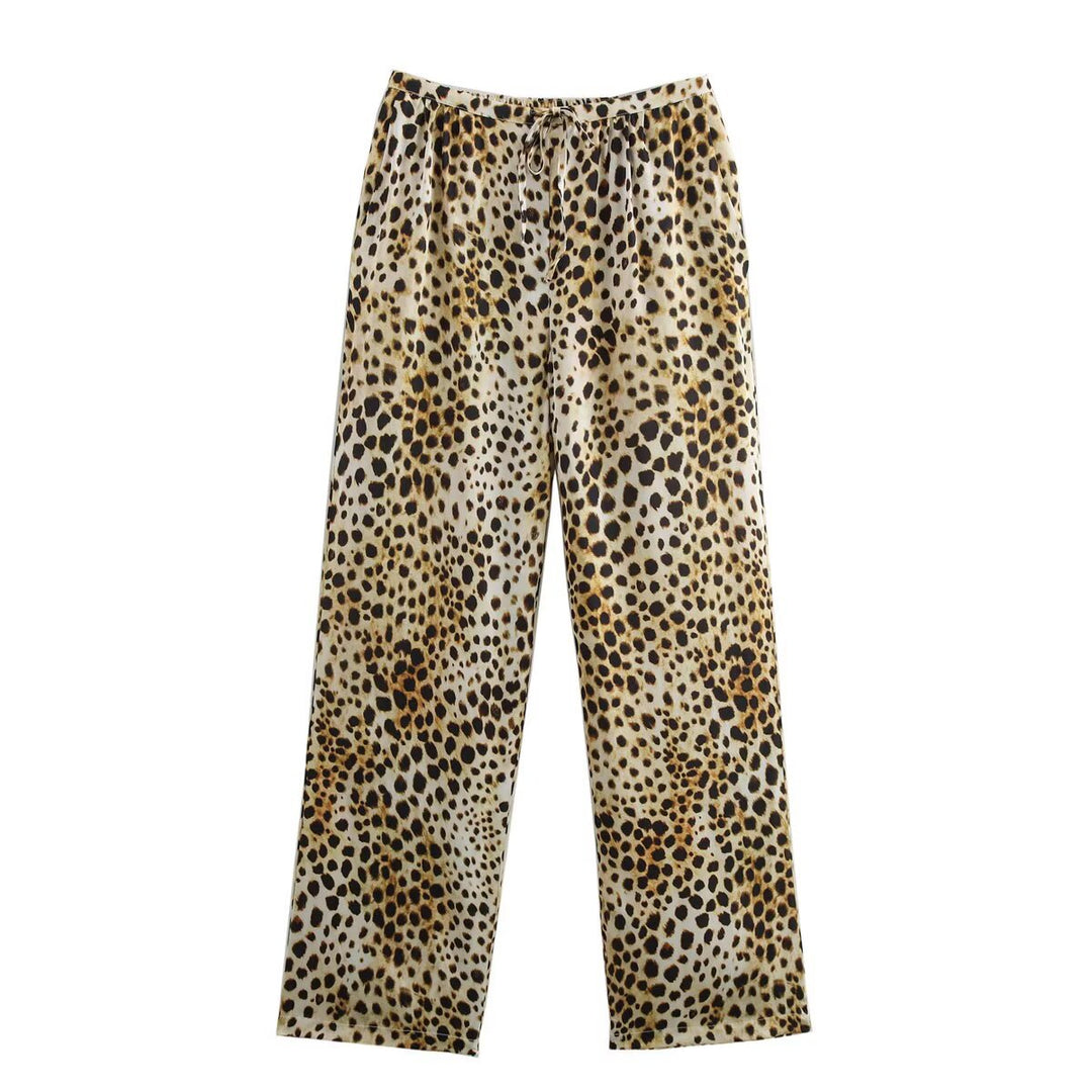 Damen elegante Leinenhose mit kontrastierenden Tiermustern Drune