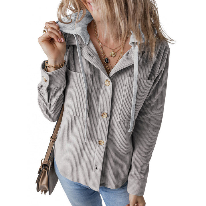 Damen lässige Hemdjacket mit Kapuze und seitlichen Taschen Drune