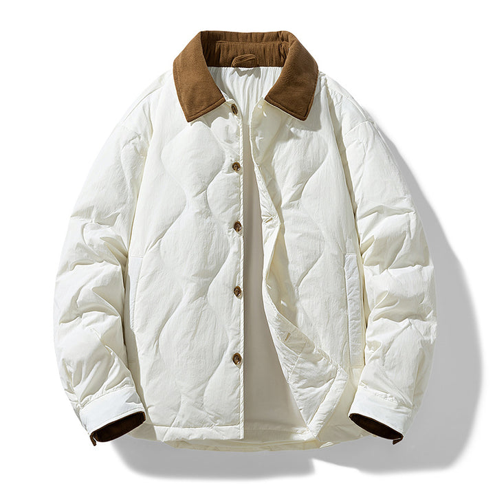 Herren Wattierte Steppjacke mit Cordkragen und Knopfleiste Drune