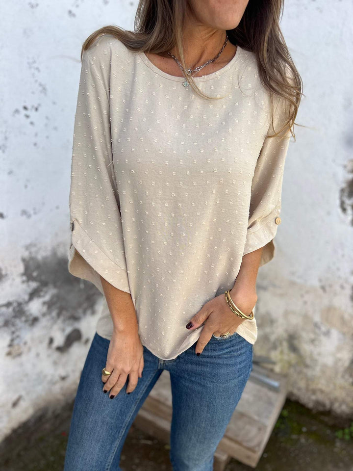 Damen Bluse mit Strukturpunktmuster und dreiviertel Ärmel Drune