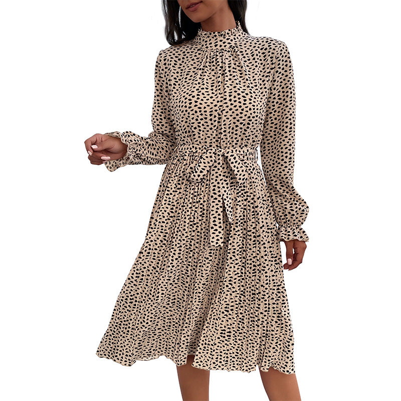 Damen Midikleid mit Stehkragen, geraffter Passe und Bindegürtel Drune