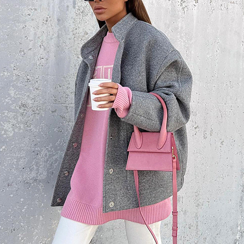 Damen Oversized Wolljacke mit hidden Knopfverschluss und praktischen Taschen Drune