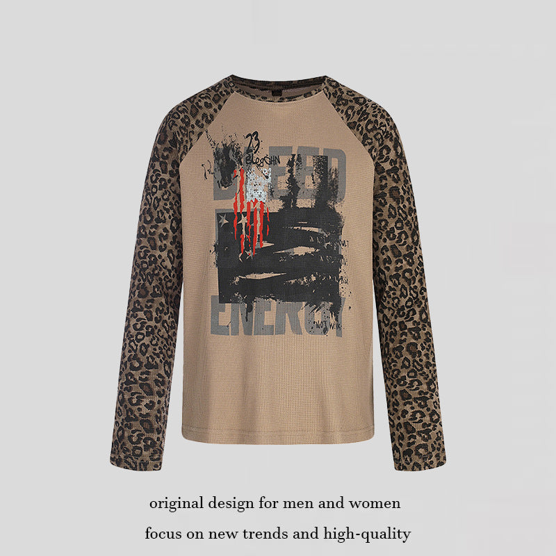 Damen Raglan-Langarmshirt mit Leoprint-Ärmeln und abstraktem Grafikprint Drune
