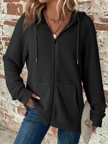 Damen lässige Kapuzenjacke mit strukturiertem Waffelmuster und praktischen Taschen Drune