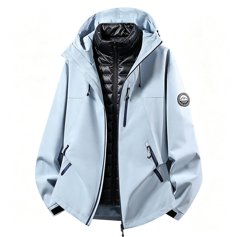 Unisex wetterfeste dreiteilige Softshelljacke mit abnehmbarer Steppinnenjacke und Kapuze Drune