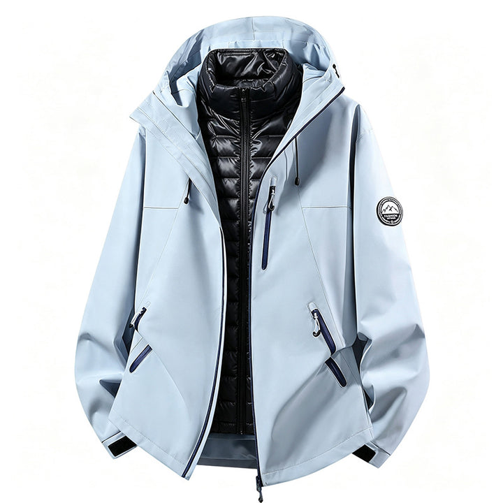 Unisex wetterfeste dreiteilige Softshelljacke mit abnehmbarer Steppinnenjacke und Kapuze Drune