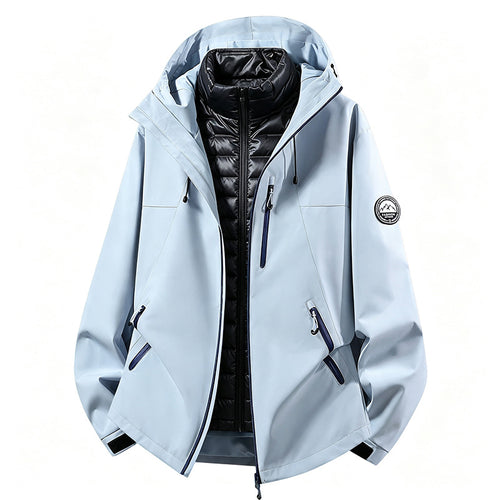 Unisex wetterfeste dreiteilige Softshelljacke mit abnehmbarer Steppinnenjacke und Kapuze Drune