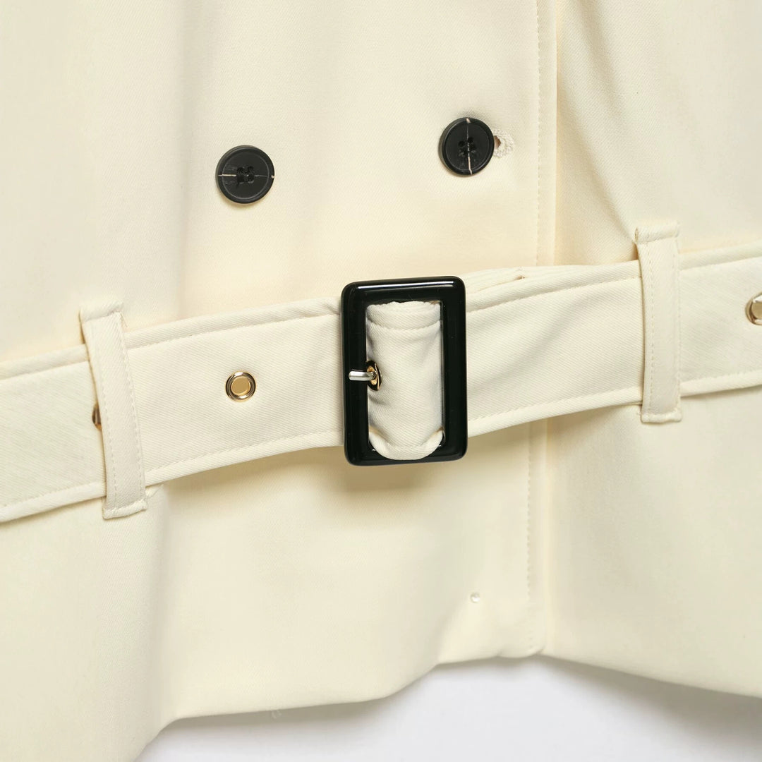 Damen Doppelreihiger Trench‑Cape mit Taillengürtel und Stehkragen Drune