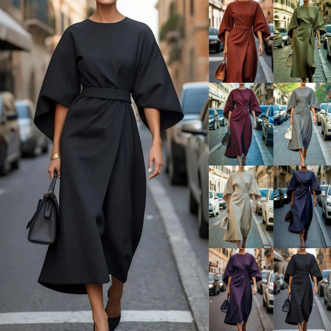 Damen Maxikleid mit voluminösen Ärmeln und schickem Gürtel Drune