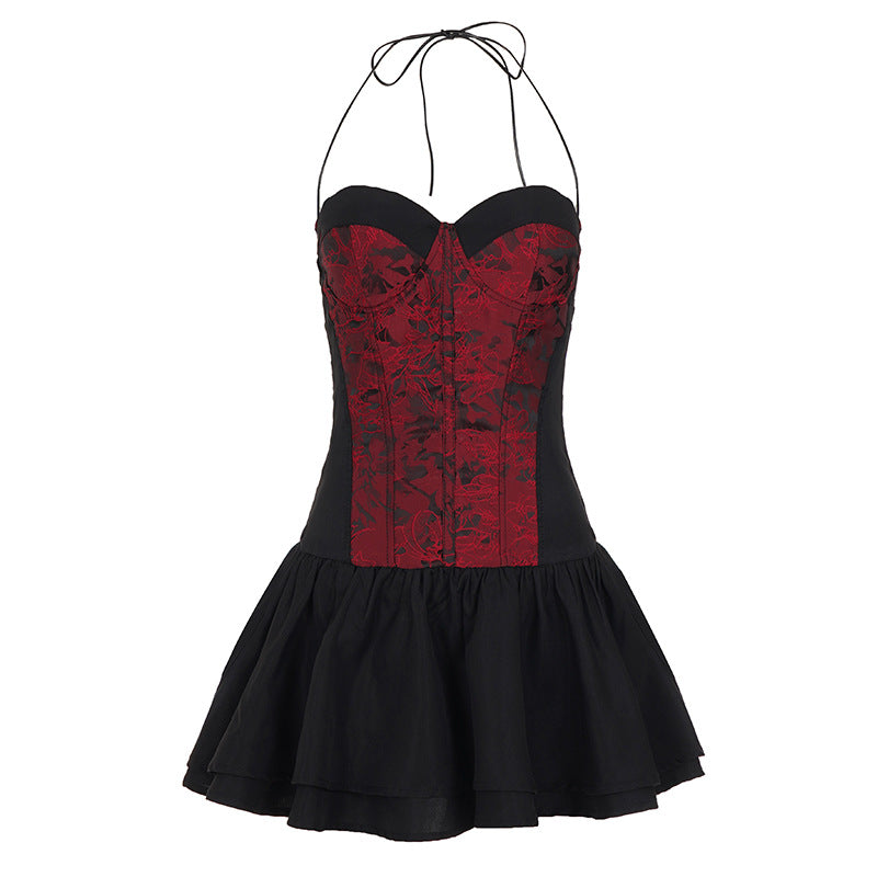 Damen Trägerkleid mit Corsagen-Design und voluminösem Rock Drune