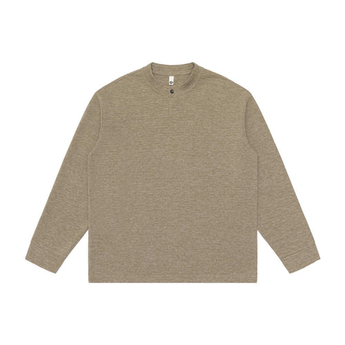 Unisex Strukturierter Henley-Pullover mit kurzem Knopfkragen und Oversize-Schnitt Drune