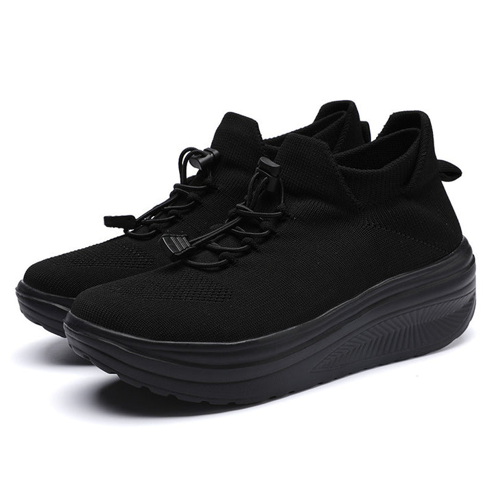 Damen Keil‑Plateau‑Sneaker mit Strickschaft, Sock‑Design und Schnellzug‑Schnürung Drune