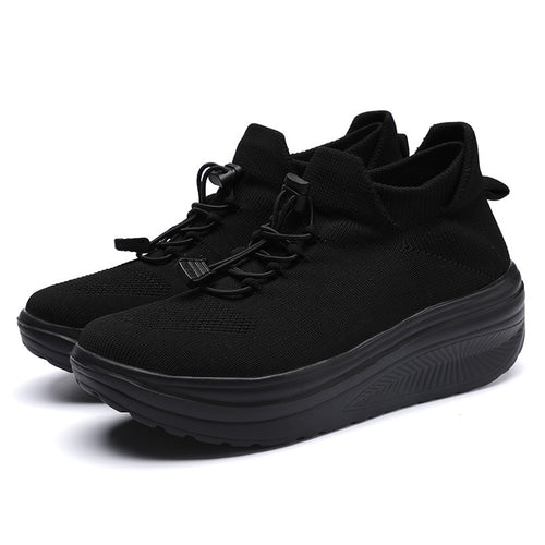 Damen Keil‑Plateau‑Sneaker mit Strickschaft, Sock‑Design und Schnellzug‑Schnürung Drune