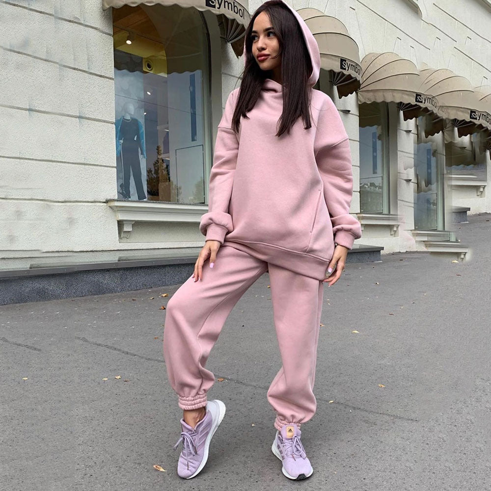 Damen Bequemer Hoodie und Jogginghose-Set mit Kapuze und elastischem Bund Drune