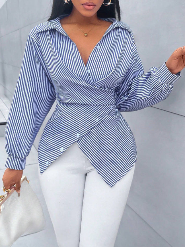 Damen Elegantes Wickeloberteil mit Streifen Drune