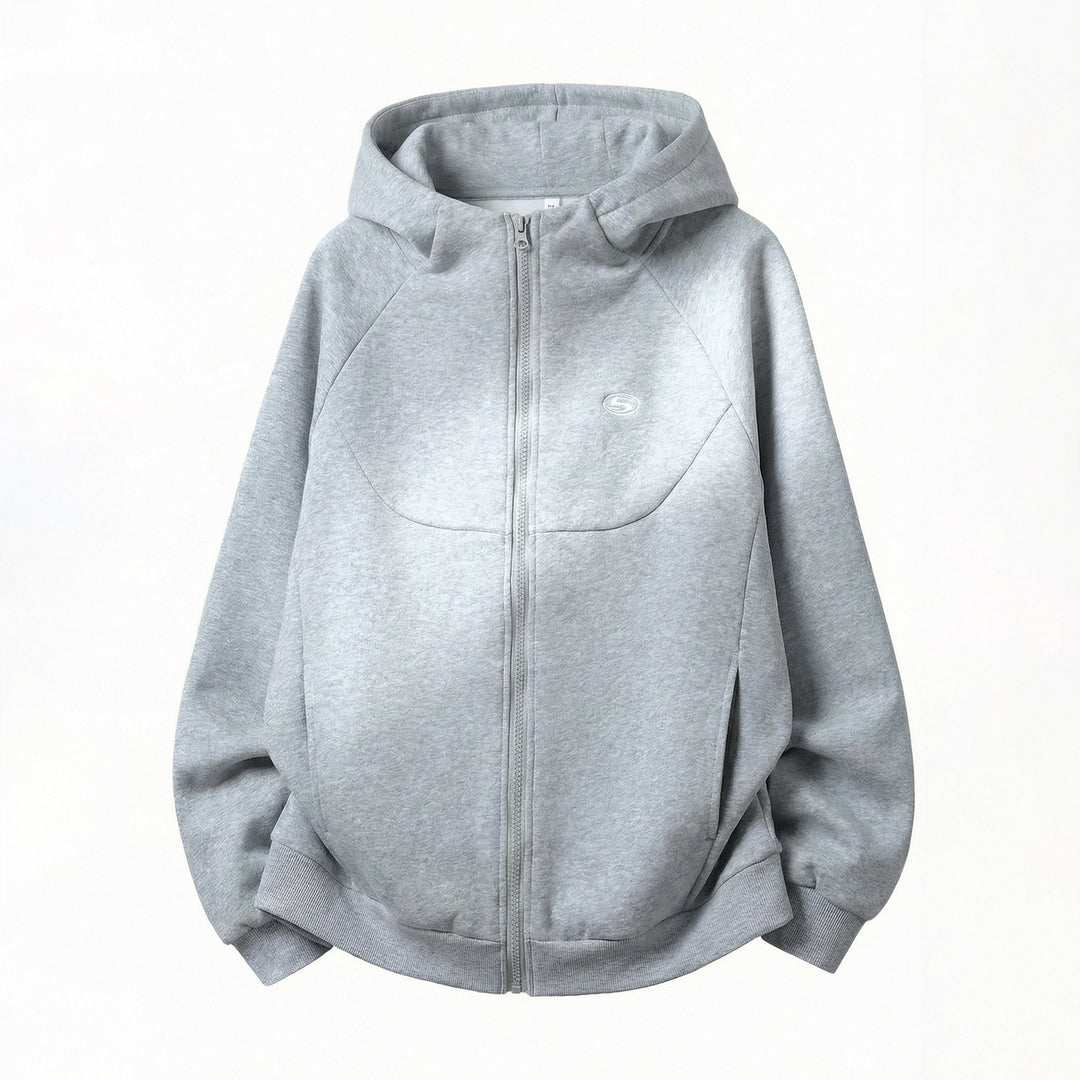 Unisex Oversize Kapuzen-Sweatjacke mit Reißverschluss und wattierter Struktur Drune