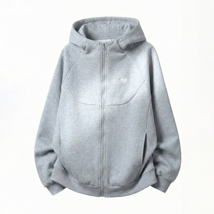 Unisex Oversize Kapuzen-Sweatjacke mit Reißverschluss und wattierter Struktur Drune