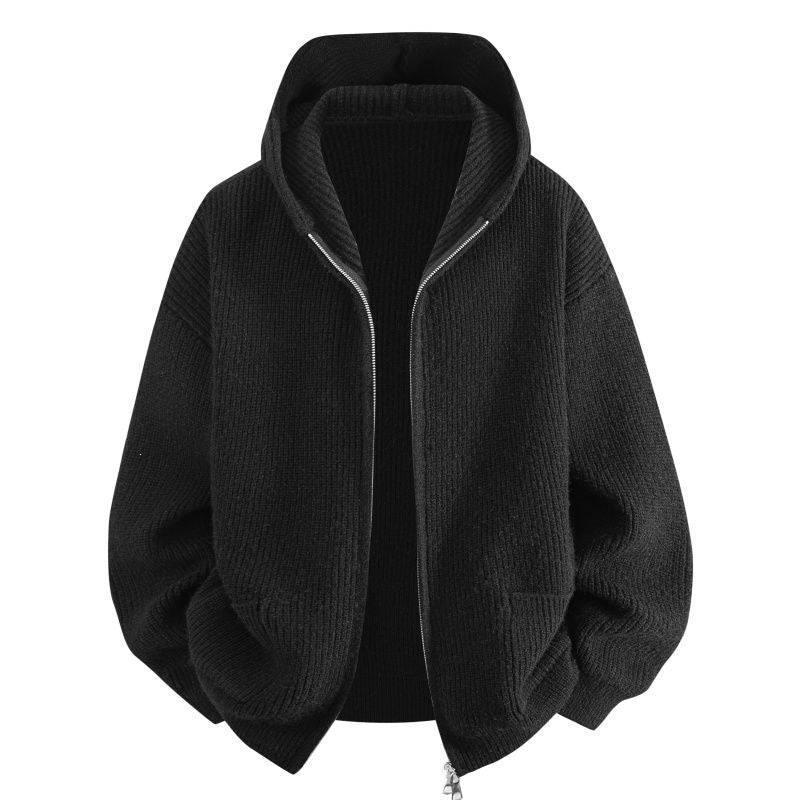 Damen Kuschelige Oversize-Rippstrick-Kapuzenjacke mit Zwei-Wege-Reißverschluss & aufgesetzten Taschen Drune
