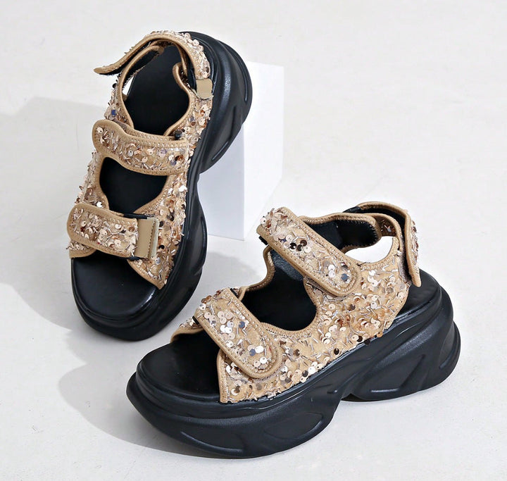 Damen Plateau-Sandalen mit verziertem Riemen und komfortabler Sohle Drune